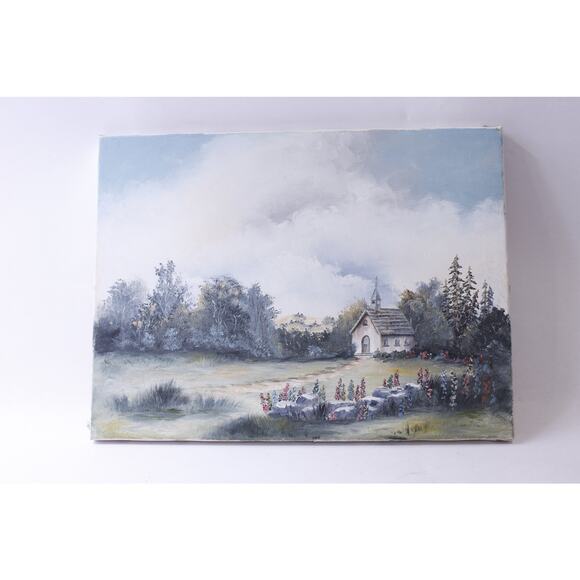 Country Chapel Oil Painting, Landscape, 16 x 12 inches, Unframed, Unsigned, - Picture 1 of 4